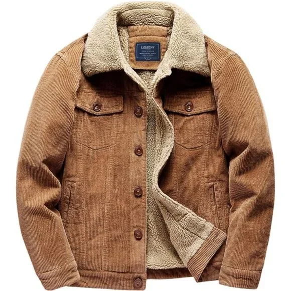 Corduroy Sherpa Lined Trucker Jacket Thickened Warm Winter Coats For Men